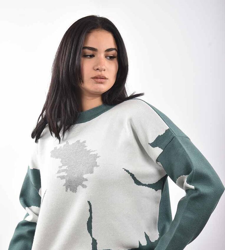 Blouse flower round neck long sleeve